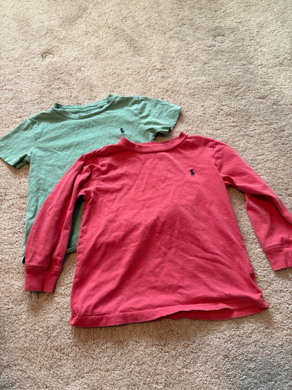 Polo by Ralph Lauren Kids Long Sleeve Tee in Coral with Mint Short Sleeve Tee